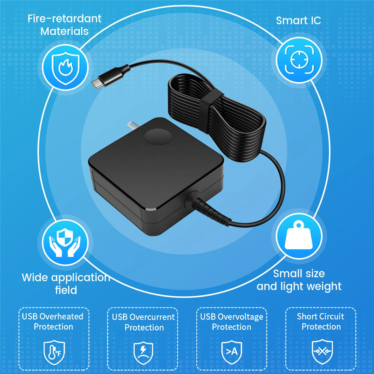 เหมาะสําหรับ Square Notebook แบบพกพา Power Adapter 65W Type-C พอร์ต Pd Fast Charge คอมพิวเตอร์ Charger US Plug