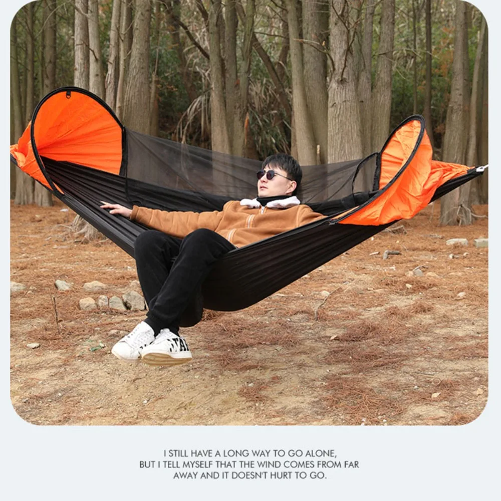 Automatic Quick Open Mosquito Net Hammock For Outdoor Double Anti Bug Anti Rollover Camping Travel With Pole And Sun Shade Cover