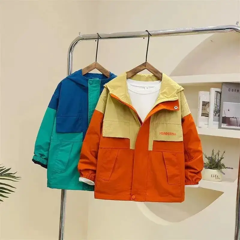 5-15Y Children's Jacket Spring and Autumn New Mid size Children's Hooded Sprint Coat Boys' Casual Windbreaker