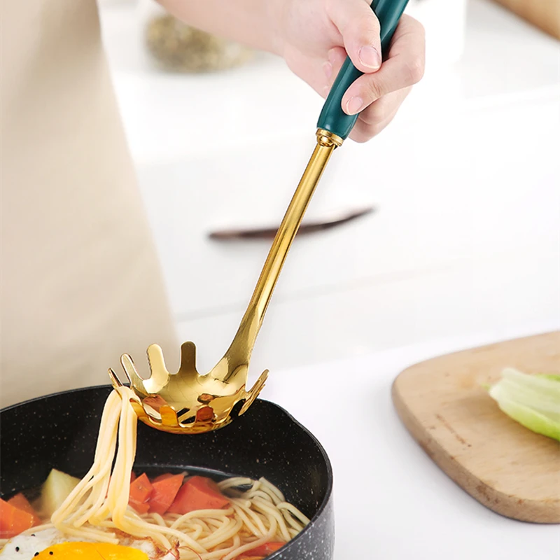 Green Golden Ceramic Handle Spatula Soup Spoon Stainless Steel Home Cooking Tool Set Colander Novel Chinese Kitchen Accessories