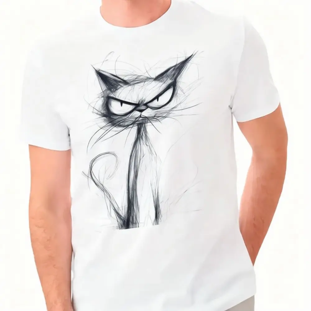 Fashion Mens T Shirts Cotton Round Neck Short Sleeve Creative Cat Print Casual Trendy Streetwear Comfortable Breathable Summer