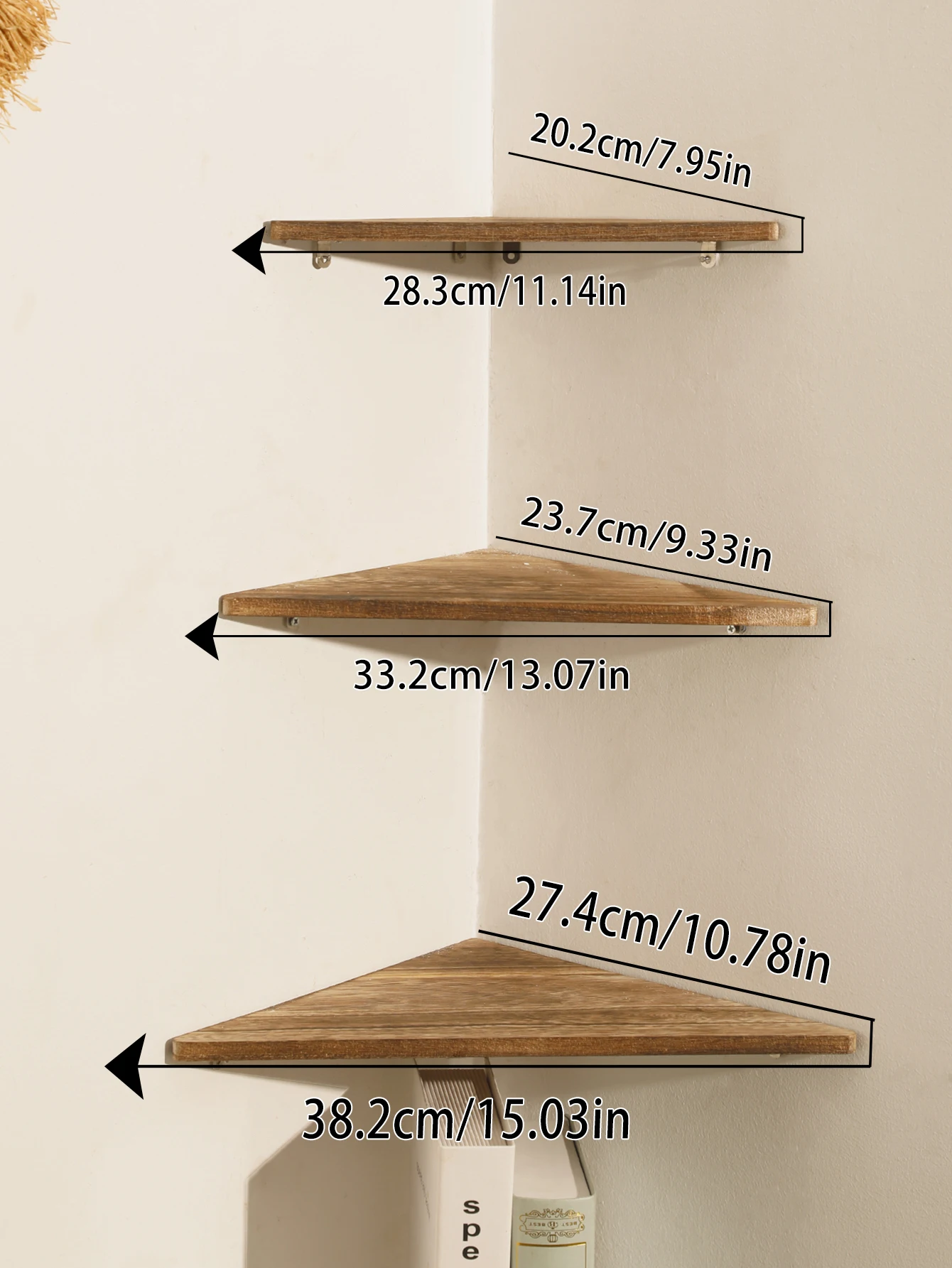 Wooden Corner Shelf Dark Wood Floating Shelf Dsiplay Stand Home Appliance Book Flower Pot Holder Living Room Accessories Gift