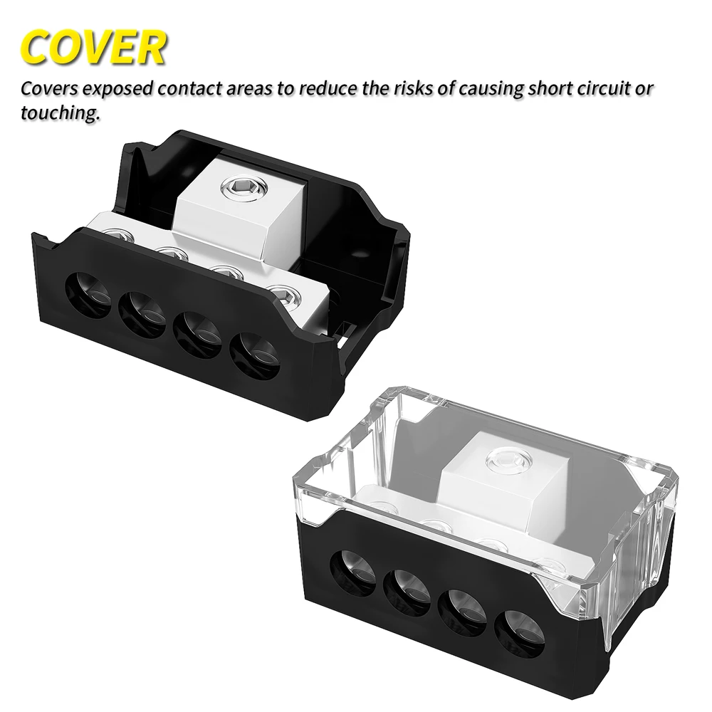 4 Way Audio Power Distribution Block 1x 0/2/4 AWG Gauge in 4X 4/8/10 Gauge Out Ground Distributor Connecting Block for Spliter