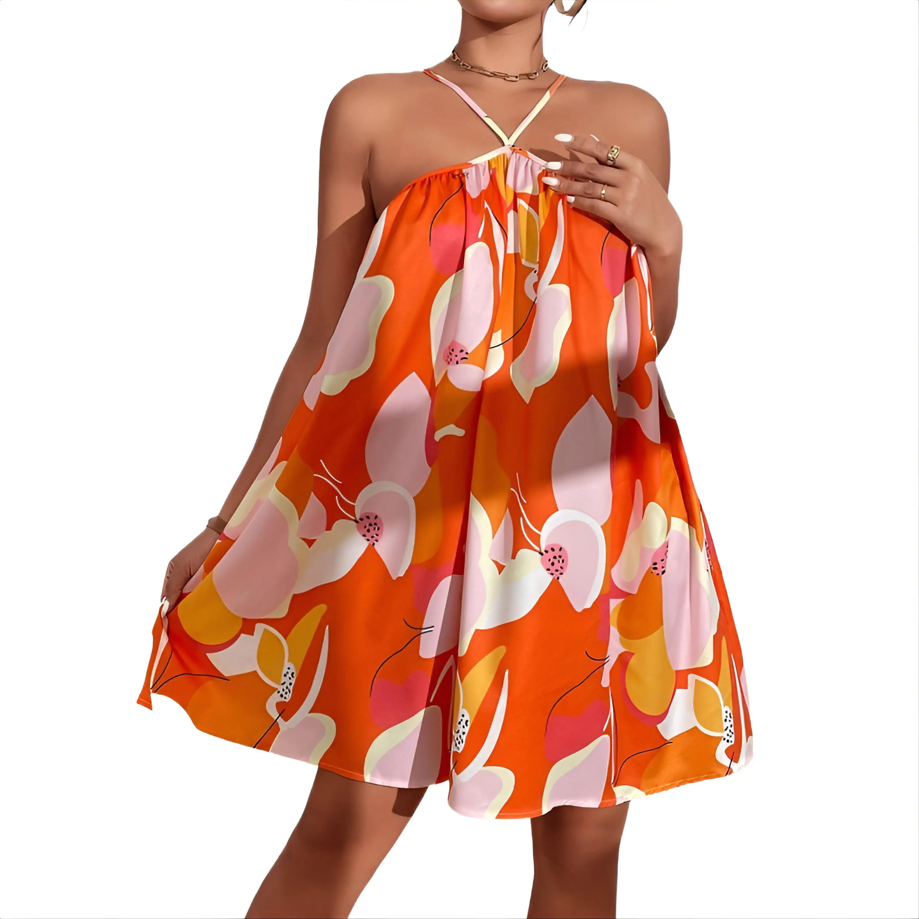 Cubrir cuello en V mujeres tahitianas vocación vestido veraniego completo onda fuerte fruncido fajas especias al aire libre individual translúcido señoras