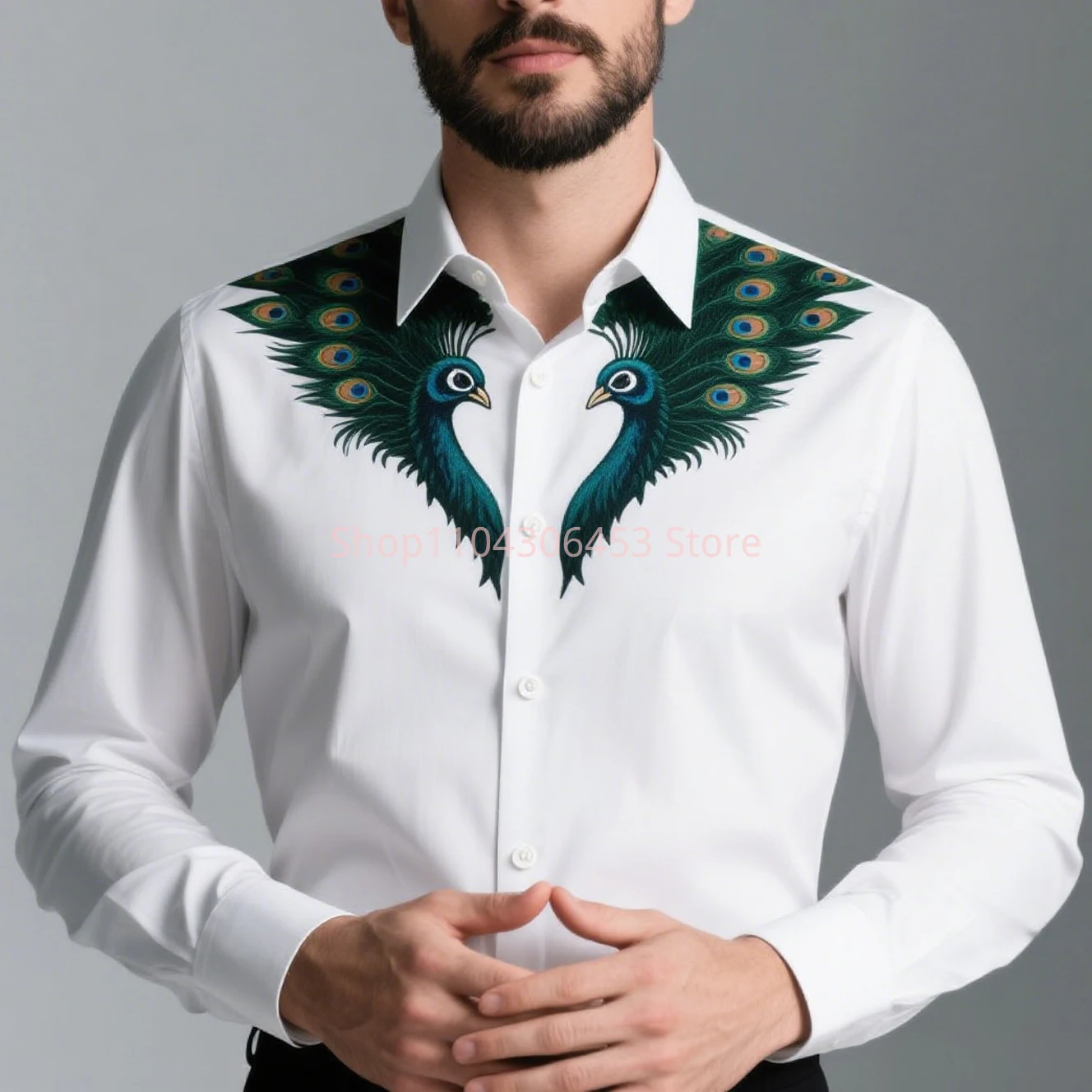 

Новый стиль, мужская рубашка с 3D принтом павлиньих перьев, Гавайи, пляжный отдых, вечеринка, деловой простой повседневный топ, пяти уличной одежды