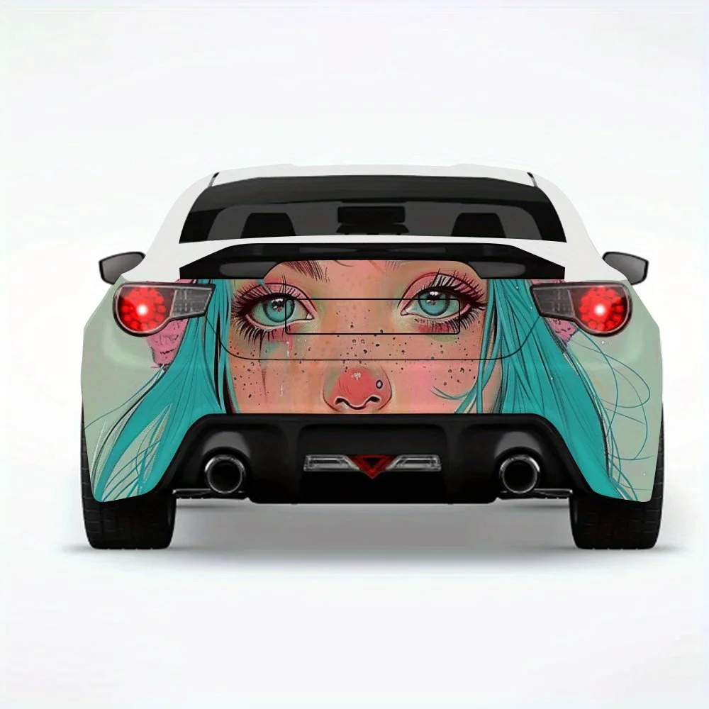 

Синяя - волосая девушка с портретом автомобиля, виниловая наклейка на заднюю часть автомобиля, водонепроницаемые самоклеящиеся виниловые наклейки для хвоста и удара автомобиля
