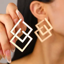 Fashion Irregular Geometric Earrings For Women Metal Earing Jewelry 2026 Trending New Women's Gold Color Square Stud Earrings