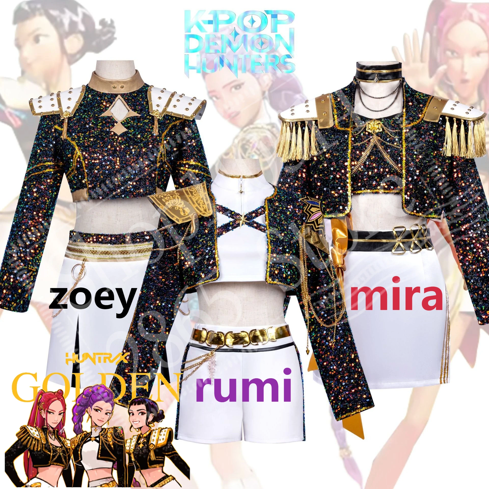 Disfraz de Cosplay de cazadores de demonios para mujer, Rumi Zoey Mira, uniforme negro dorado brillante, disfraz de KPop para adulto, 2025