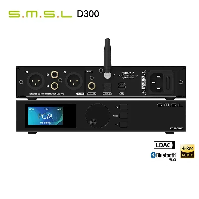 SMSL D300 Bluetooth 5.0 Decoder DAC ROHM BD34301EKV chip XMOS DSD512 PCM768KHZ LDAC Decoder with Remote Control XLR/RCA Output