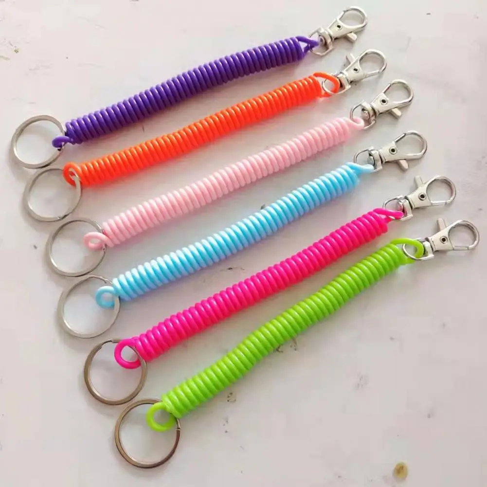Anti-loss Keychain Spring Spiral Rope Key Chain Retractable Anti-Lost Phone Cord with Metal Carabiner Holder Straps Keyring