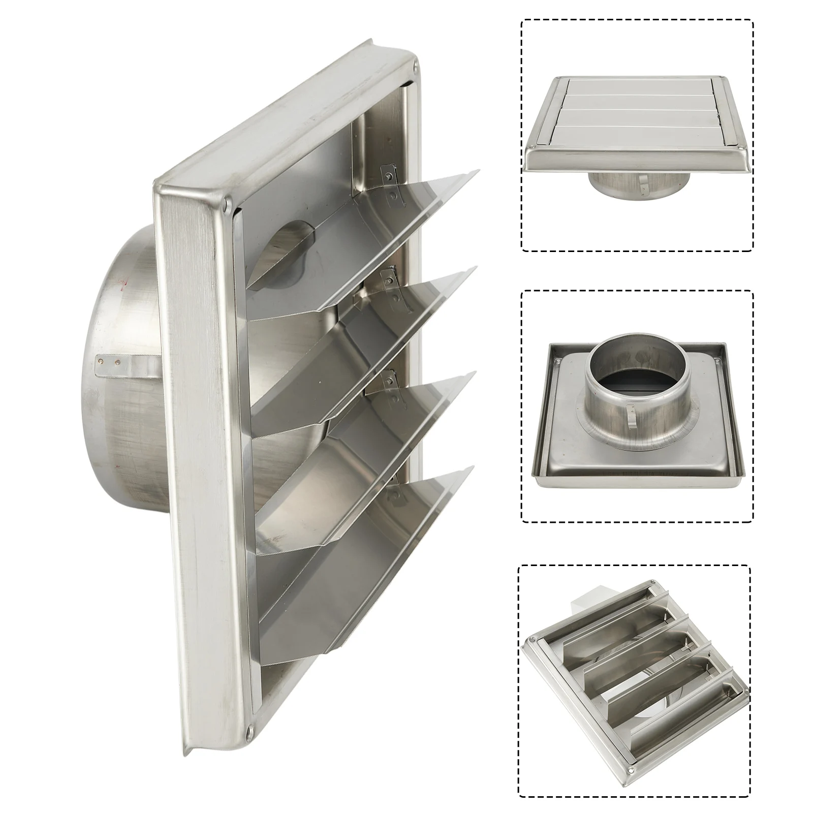 Exterior Stainless Steel Wall Ventilation Cap 100mm Square Design with Gravity Flap for Range Hoods Dryer Vents and AC Ducts