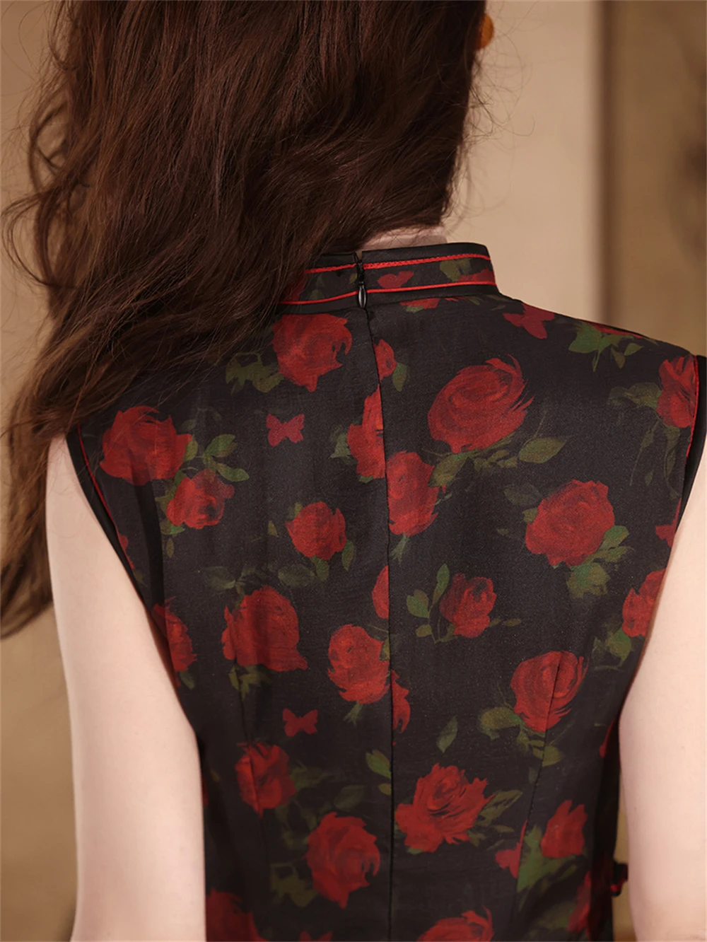 Cheongsam à imprimé rose rouge pour femme, robe de soirée, robe de charme, simple et sexy, tempérament élégant