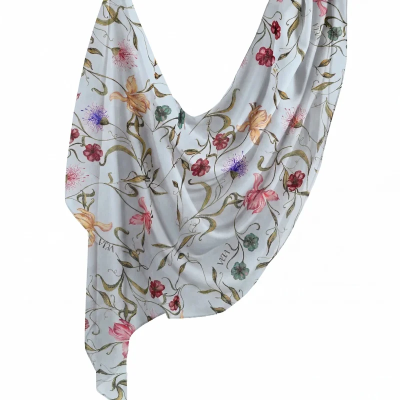 Fresh Muslim Hijab Watercolor Floral Scarf Lightweight Breathable Bandana Stylish Head Cover for Brunch Weekend Gathering view 5