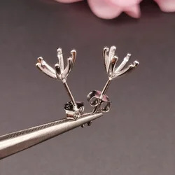 Real 925 Silver Earrings Setting 4mm 5mm 6.5mm Gemstone Stud Earrings Setting with 3 Layer Gold Plating Jewelry DIY Supplier