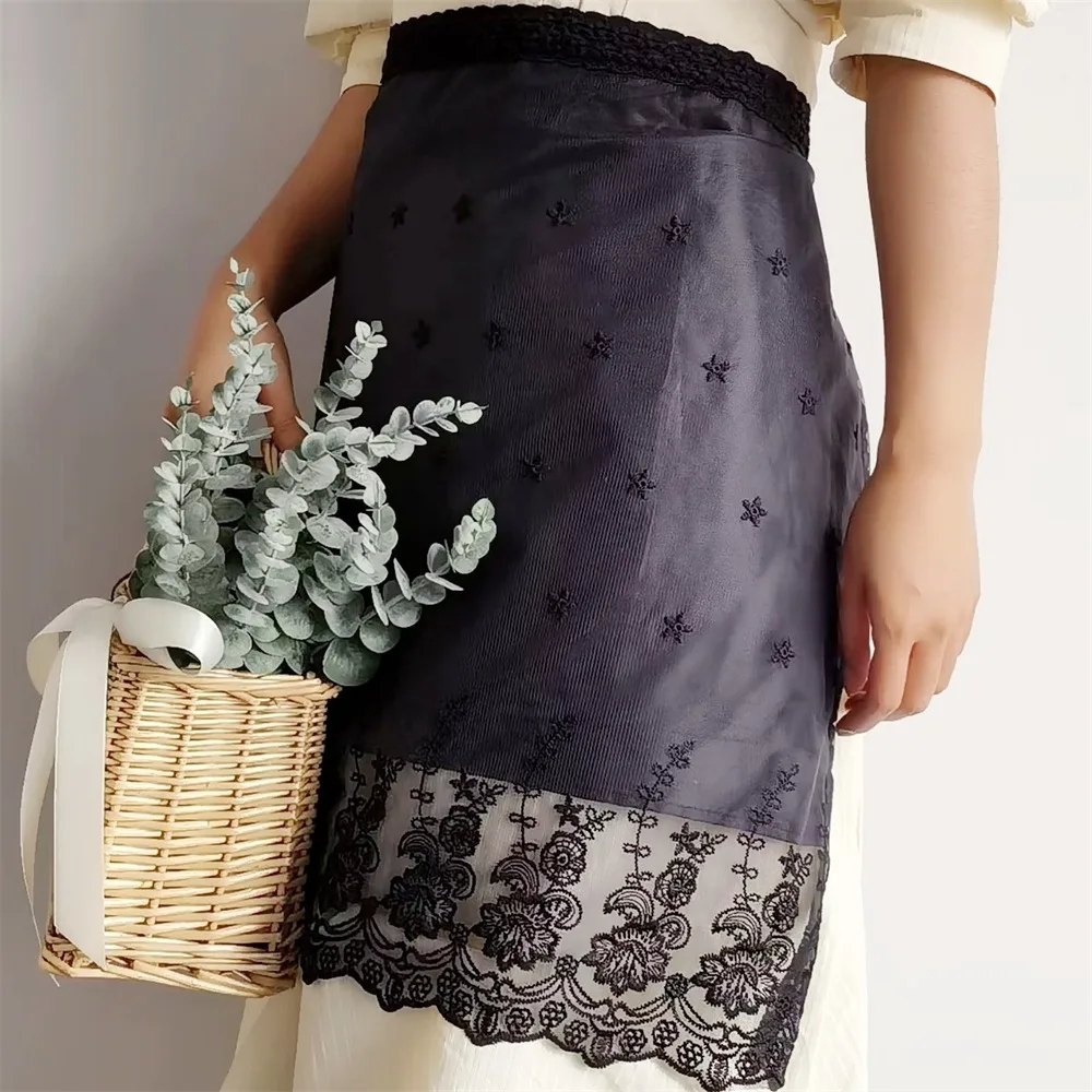 Waterproof Lace Half Waist Aprons Stain-Resistant Bucolic Embroidered Half-body Apron Oil-Proof Stylish Women's Waist Apron