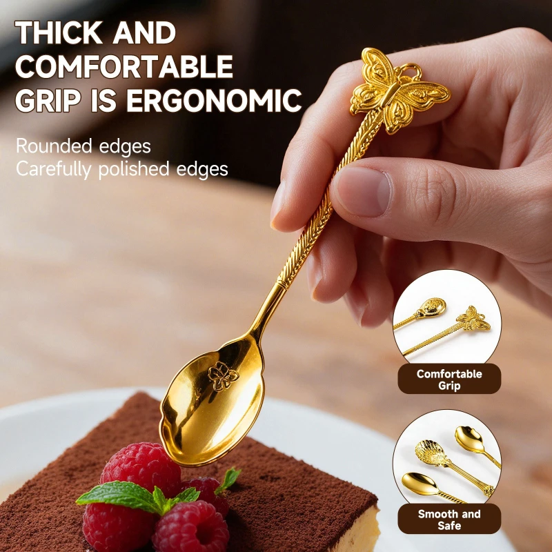 Set of 10 Coffee Spoons: Zinc Alloy Crown-Shaped Small Spoons, Gold-Plated Dessert, Ice Cream, and Coffee Stirring Spoons