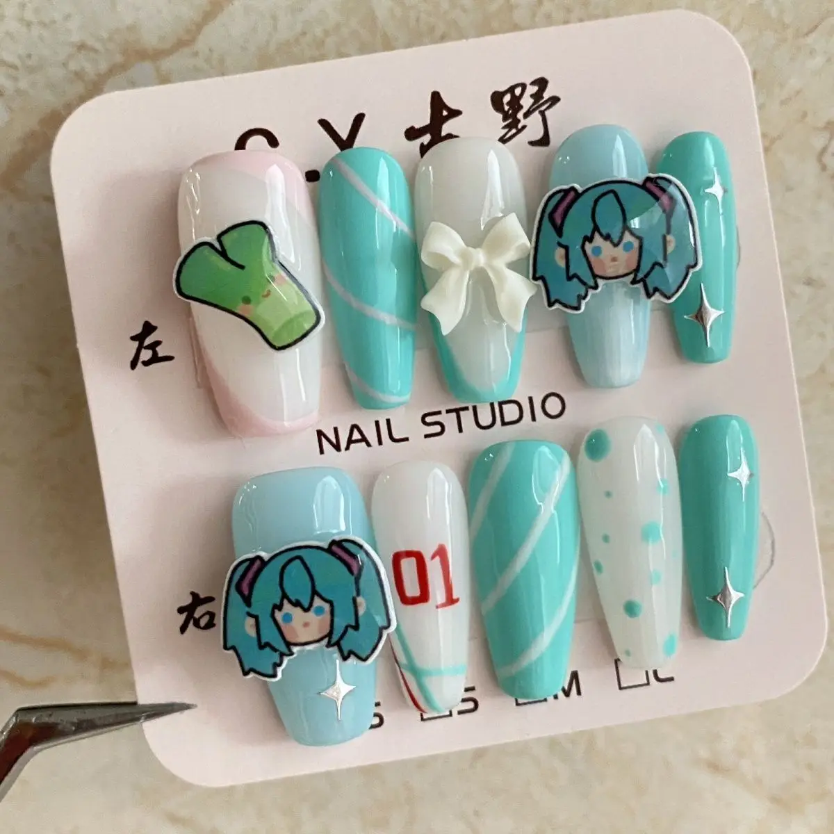 Hatsune Miku Handmade Three-Dimensional Wearable Manicure, Two-Dimensional Animation Peripheral Portable Removable Nail Patch