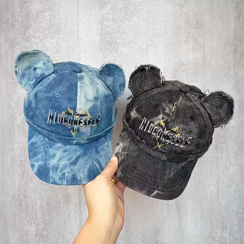 

Нишевая забавная джинсовая бейсболка с большими ушками Y2K, весенне-летняя солнцезащитная кепка для путешествий, универсальные персонализированные женские шапки