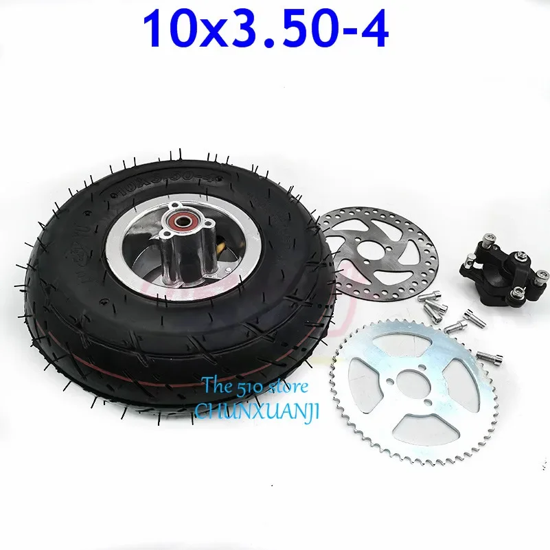 10x350-4 Tube Tyre with 4 Inch wheel Rim Brake Disc Sprocket  Pump 10x3.50-4 Tires Wheels Fits ATV Quad Go Kart 47cc 49cc