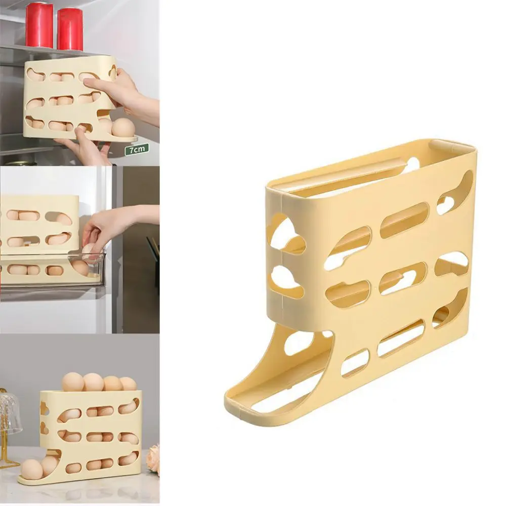 Rolagem automática Egg Rack Holder, Frigorífico Organizador, 4 Layer Egg Dispenser, Space Saving, Household, alta qualidade