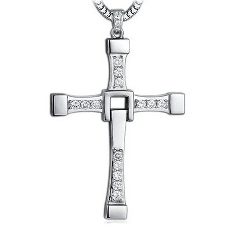 High Quality Cross Pendant Necklace The Fast and The Furious Celebrity Vin Diesel Crystal Jesus Men Chains Item Gift Jewelry