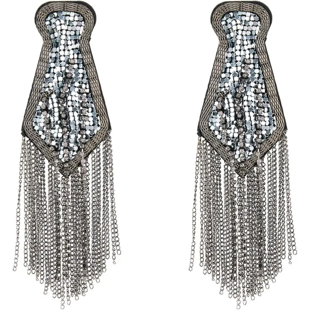 

2Pcs Rhinestone Tassel Shoulder Epaulet Epaulet Chain Shoulder Badge Tassel Link Chain Epaulets for Jacket Blazer Uniform Men