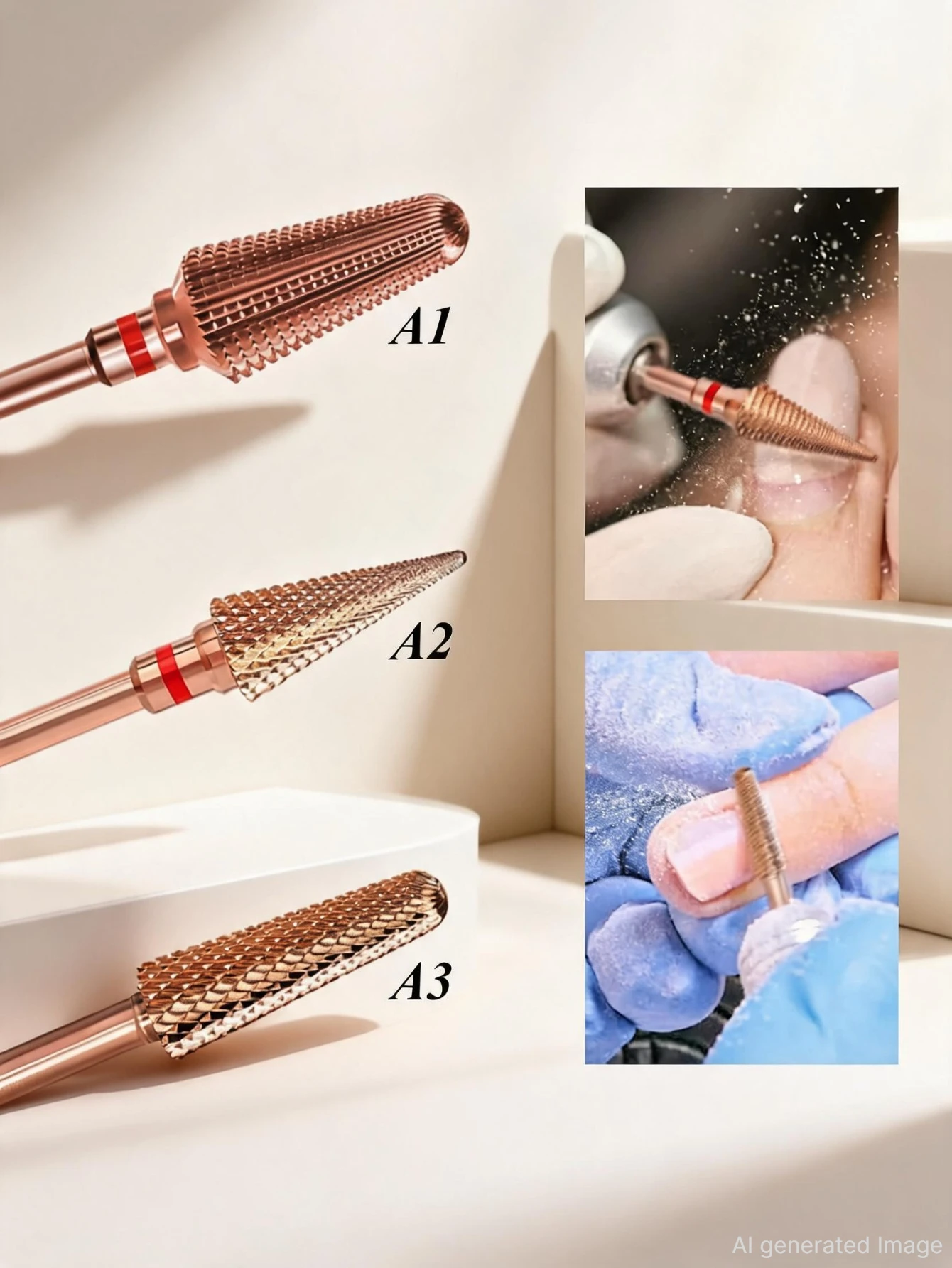 3 verschiedene Arten von Wolframstahl-Schleifköpfen in Roségold für Nagelkunstwerkzeuge 2026