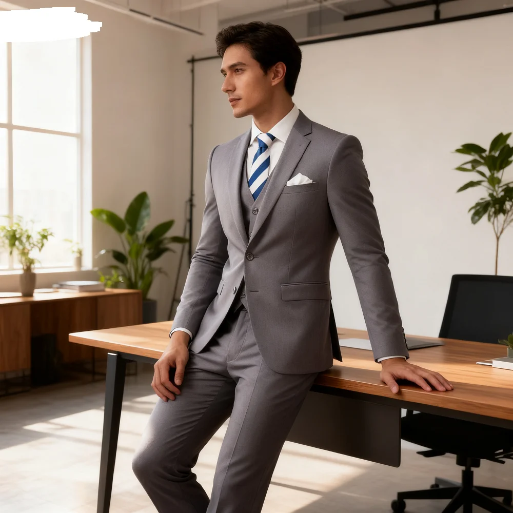 

Men's Business Casual Slim-fit Solid Color Blazer Vest Pants Set Outdoor Trendy Wedding Host Formal Wear Terno De Caval