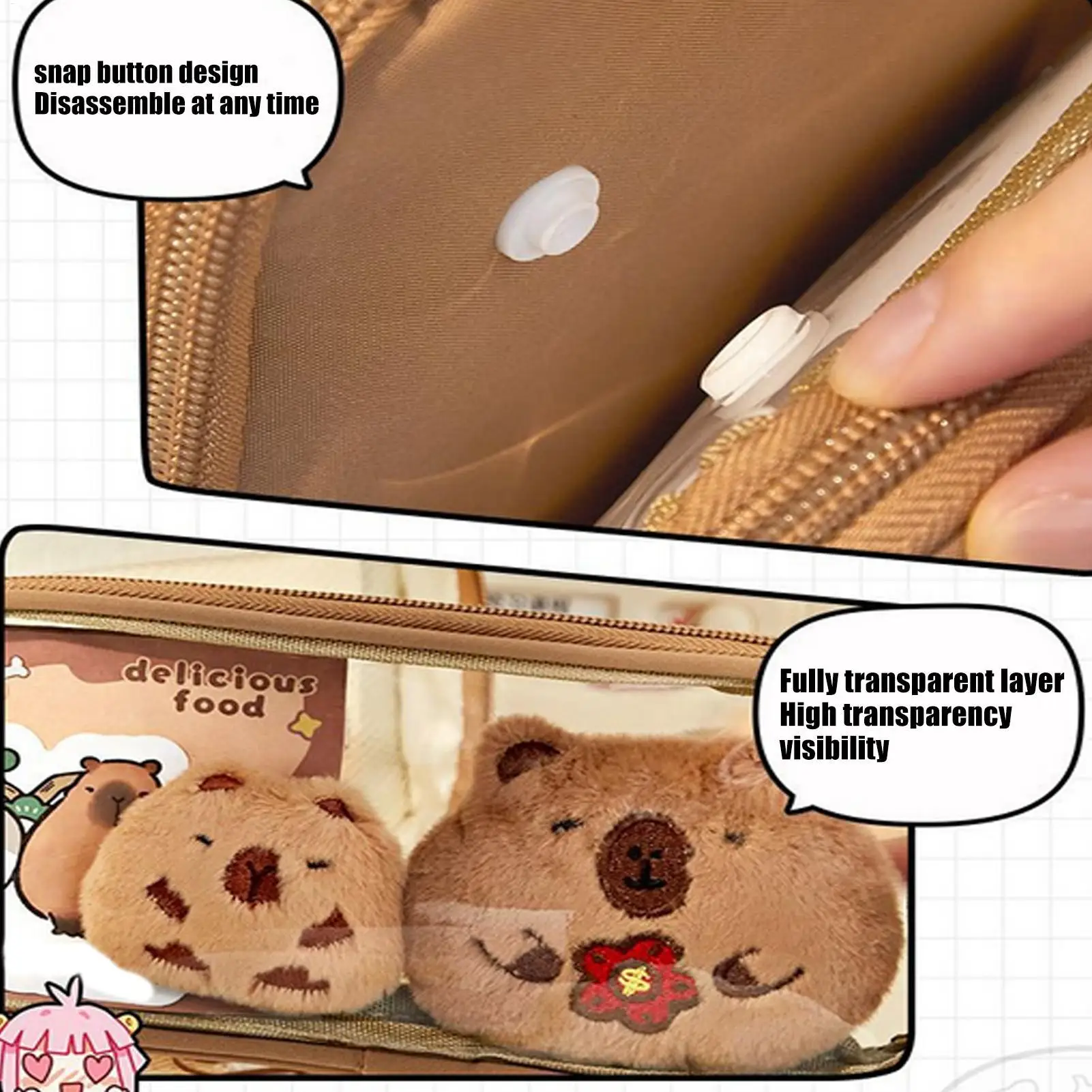 กระเป๋าใส่เครื่องเขียนลายคาปิบาร่าสุดน่ารัก ชุดเครื่องเขียนความจุเยอะ สำหรับใช้ในห้องเรียน สำนักงาน และมหาวิทยาลัย