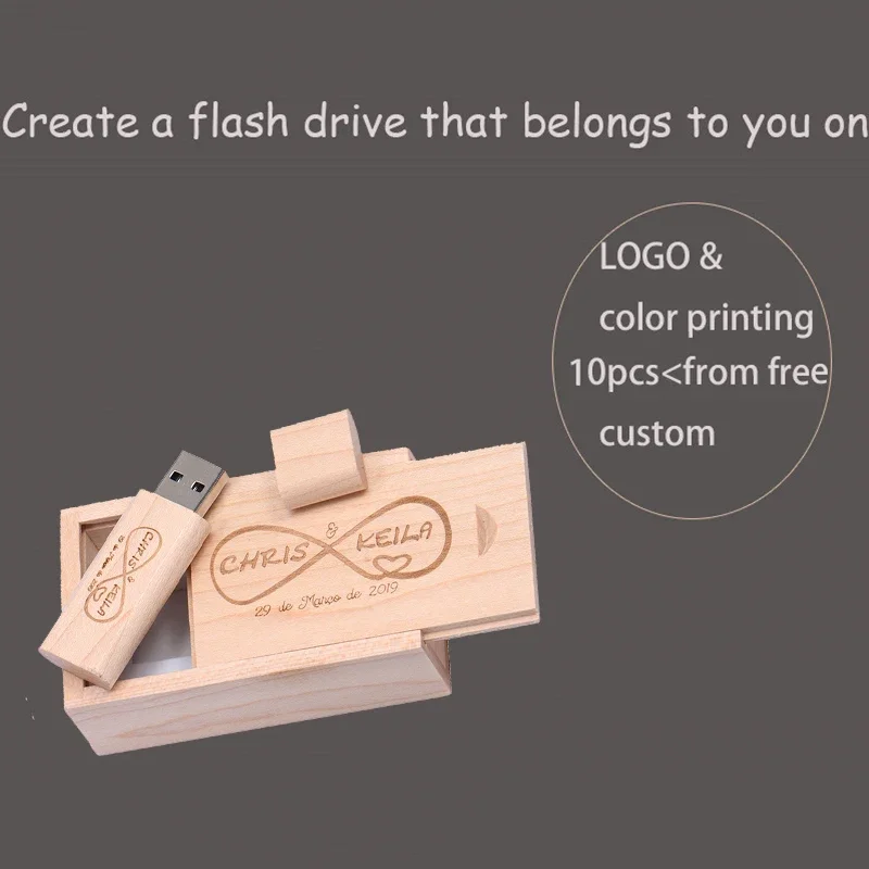 JASTER Wooden USB flash drive pen drives Maple wood Packing box pendrive 4GB 8GB 16GB 32GB 64GB 128GB memory stick Wholesale