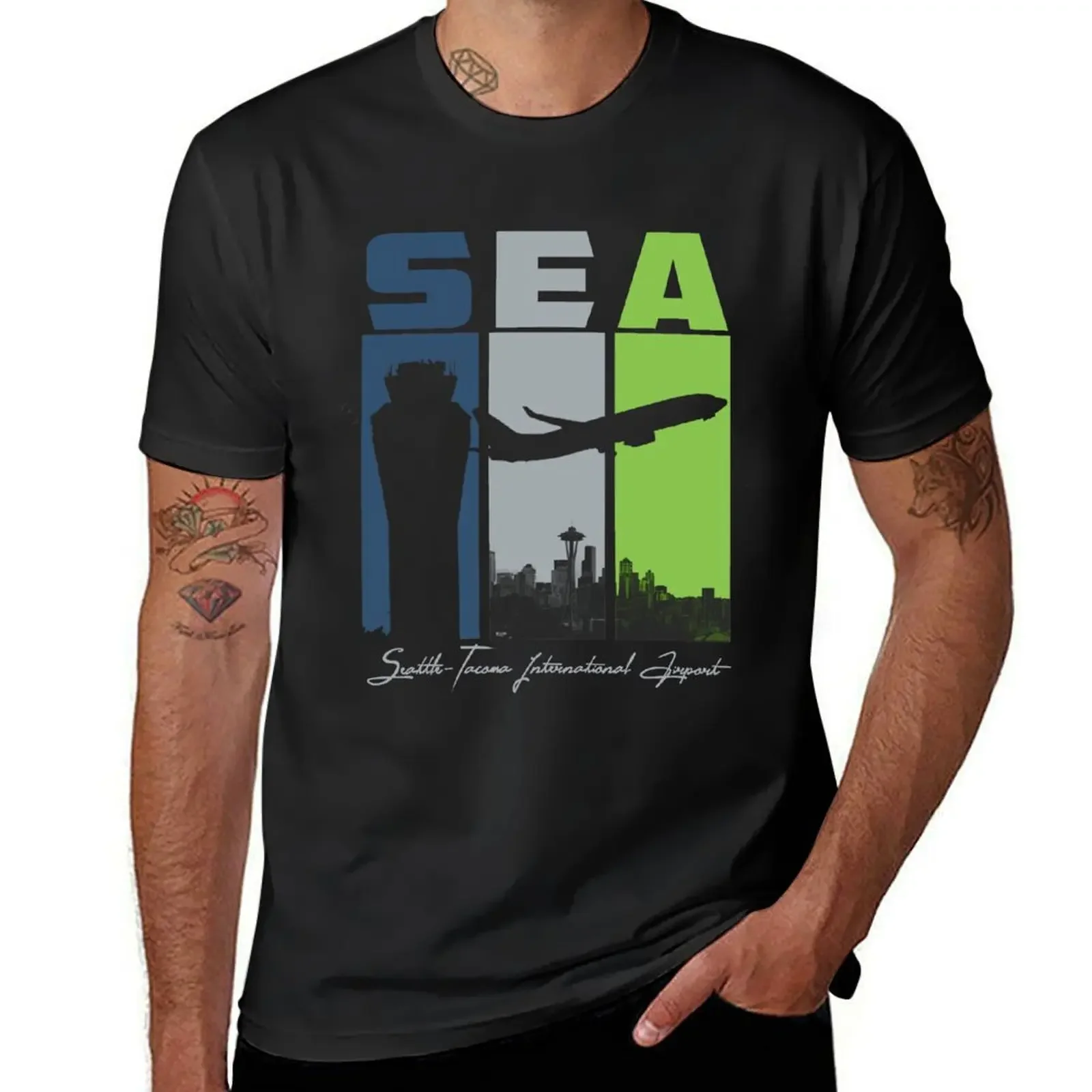 SEA Seattle Tacoma International Airport SeaTac Washington Retro Art T-Shirt oversized graphic t shirts mens plain t shirts