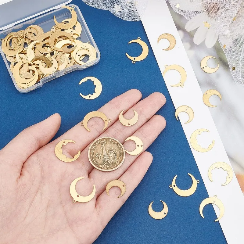 72Pcs 6 Style Moon Connector Charms Brass Jewelry Links Crescent Moon Dangle Connectors Blank Tag Pendants for DIY Necklace - view 3