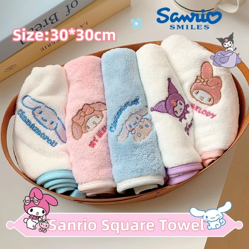 Sanrio Cinnamoroll Towel Kuromi Cartoon Absorbent Face Wash Bath Dry Hair Towel Soft Coral Velvet Embroidery Towel Fitness Sport