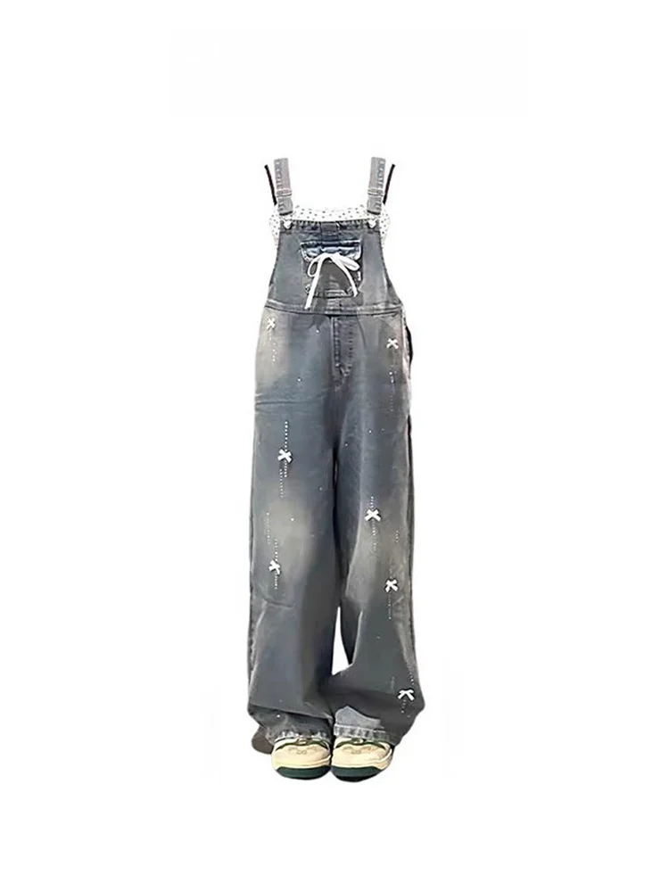 

Summer New Women's Denim Overalls Loose Fit Casual High Waist Straight Leg Pants Glitter Knot Cool Sensation Jeans