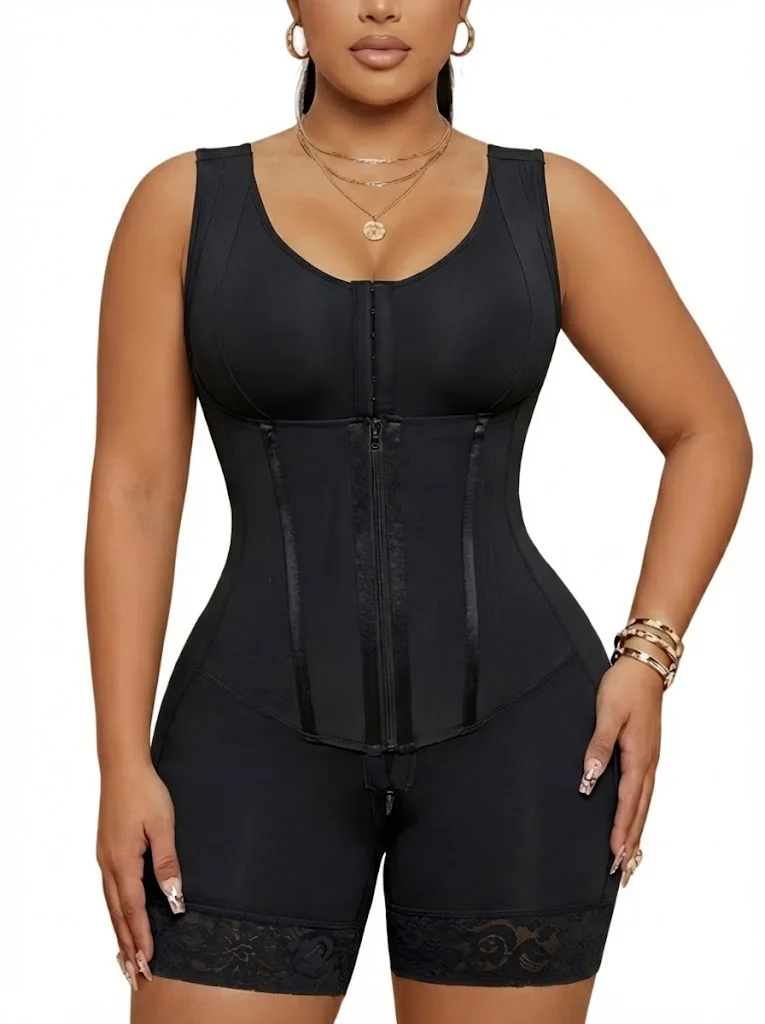 

Women's Solid Color Zipper Bodysuit Shapewear Firm Control Tummy Waist Trainer Full Body Comfortable Shaper for Slimming