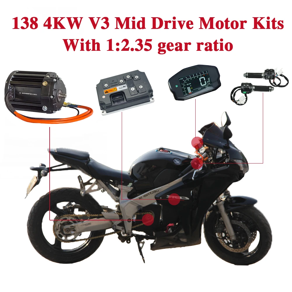 QSMOTOR QS138 90H V3 4KW with 1:2.35 gear box Mid Drive Motor Kits with EM260SP/EM260SGTP Controller High Speed for E-Motorcycle