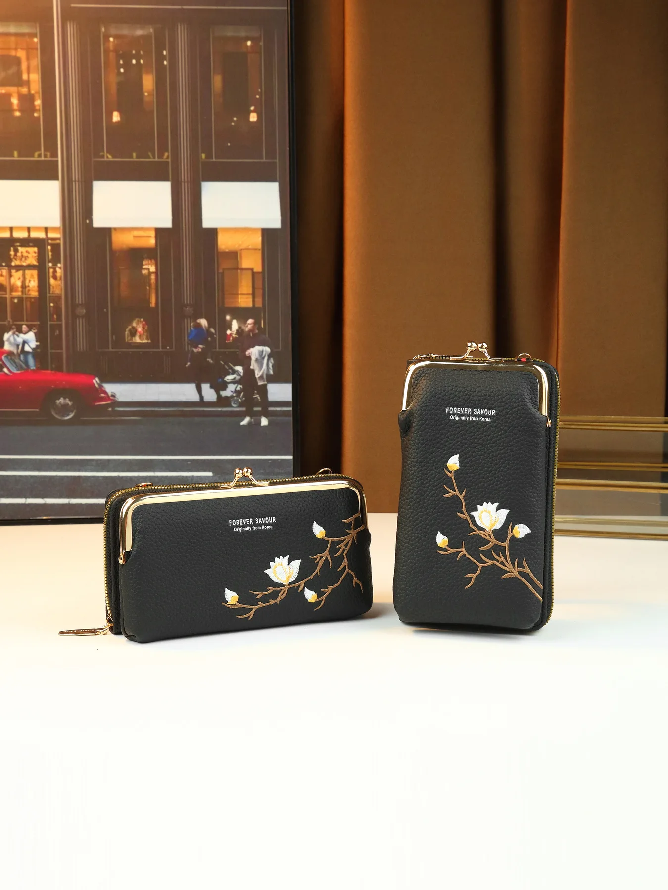 

Элегантная сумка для телефона с вышивкой магнолии в восточном стиле, портативная сумка через плечо с текстурой личи для женщин, новая универсальная повседневная сумка