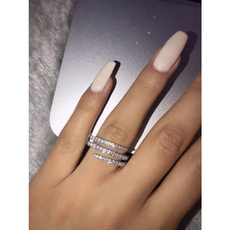 

Elegant Rose Gold Silver Gold Color Inlaid with White Zircon Rings Fashionw Party Engagement Wedding Rings for Women Jewelry