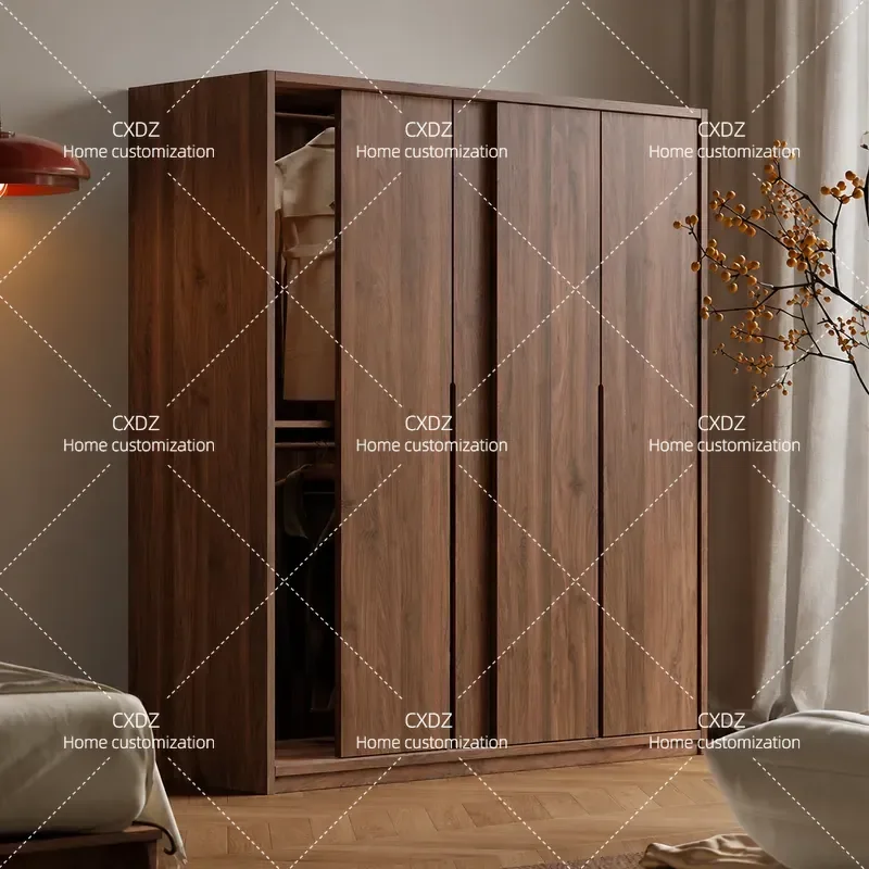 All Solid Wood Sliding Door Wardrobe Modern Simple Antique Oak Storage Cabinet for Bedroom Small Apartment Household