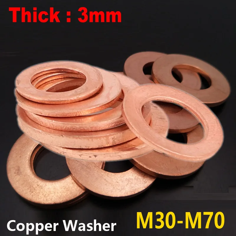 Large size M30 M33 M36 M38 M40 M42 M48 M50 M60 M70 Thick 3mm Solid Copper Washer Shim Flat Ring Gasket Rings Seal Plain Washers