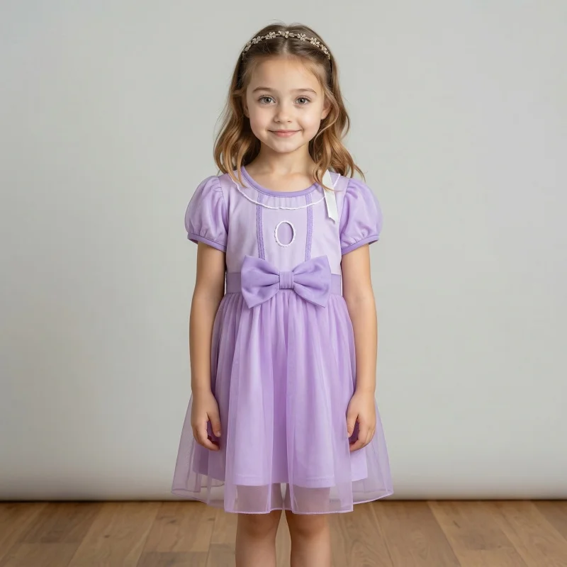 

Girls' summer dress, toddler children's clothing, bow lace princess dress, children's dress, Sophia puff short sleeve dress