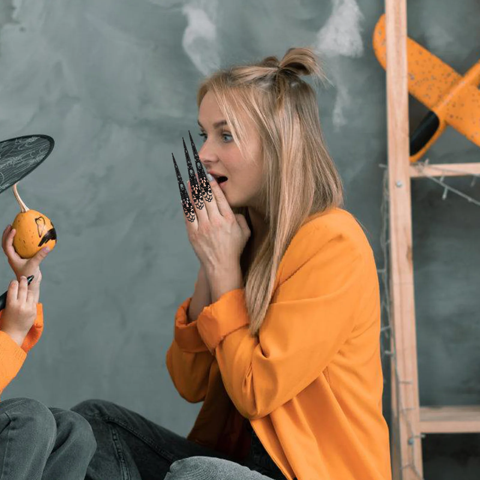 

20pcs Long Nail Covers Ancient Queen Fingernail Halloween Cosplay Prop Party Supply Performance Accessories Claw Rings For Women