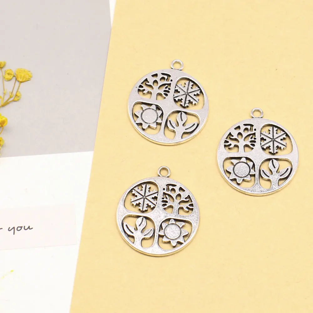 3pcs 25x28mm Year Round Charms Pendant Craft Diy Trendy Jewerly Antique Silver Color