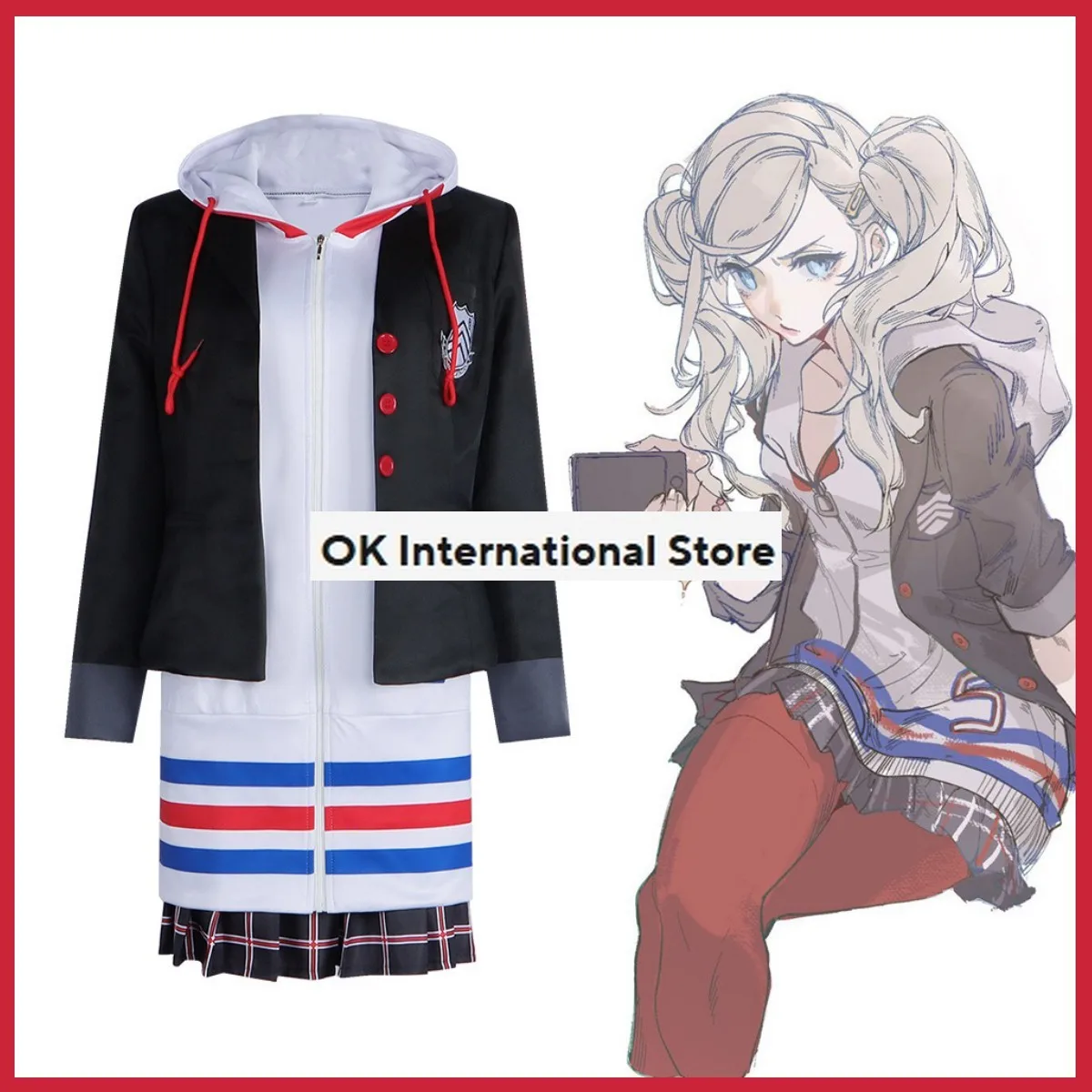 Anime Game Persona 5 Anne Takamaki Cosplay Costume P5 Panther Wig Hooded Hoodies JK School Uniforms Coat Woman Sexy Campus Suit