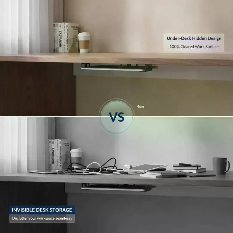 Under Desk Laptop Mount, Under Desk Shelf Holder with Anti-Scratch Silicone Pad Space Saving Desktop Under Table Storage Bracke