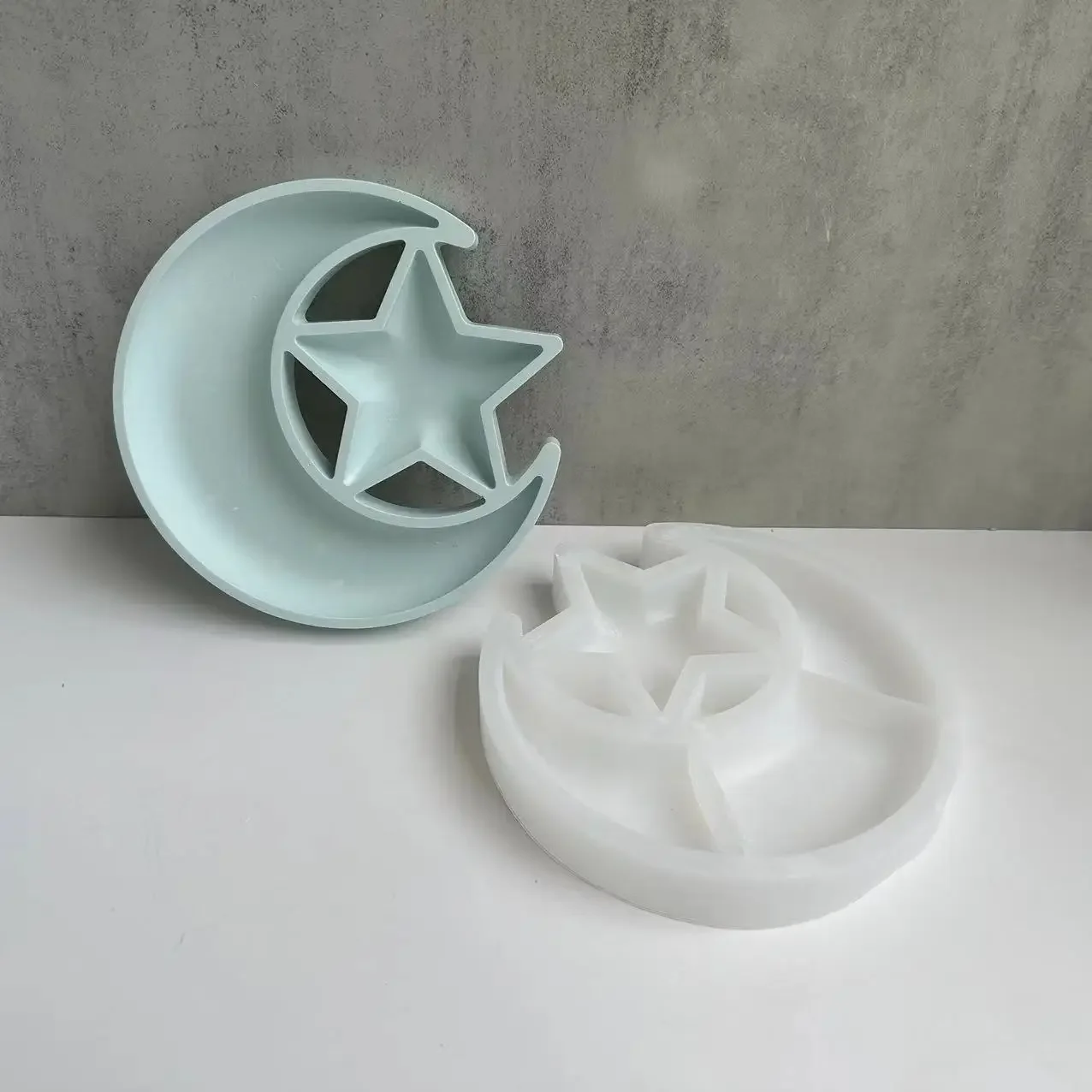 Star Moon Plate Dish Making Mold Organizer Silicone Storage Tray Plaster Drip Glue Mirror Mold Ramadan for Eid Mubarak Gift