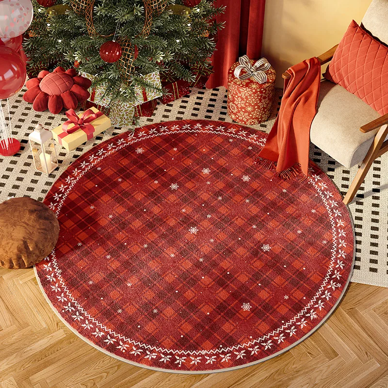Christmas Circular Rug – Red Festive Tree Design for Cozy Living Room & Joyful Holiday Home Decor
