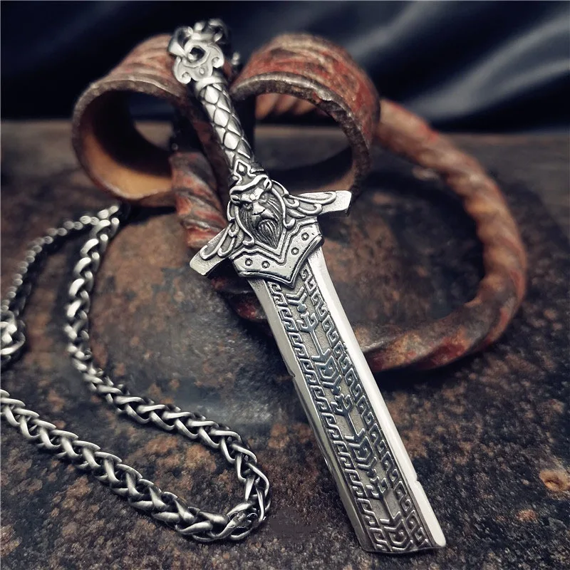 colar-masculino-vintage-de-prata-tailandesa-com-pingente-de-espada-quebrada-corrente-cruzada-com-espada-de-rei-medieval-ace