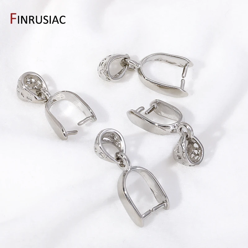 Rhodium Plated Brass Hollow Out Pendant Clip Clasp Connector,Pinch Pendant Bail With Ring For DIY Jewelry Making Accessories