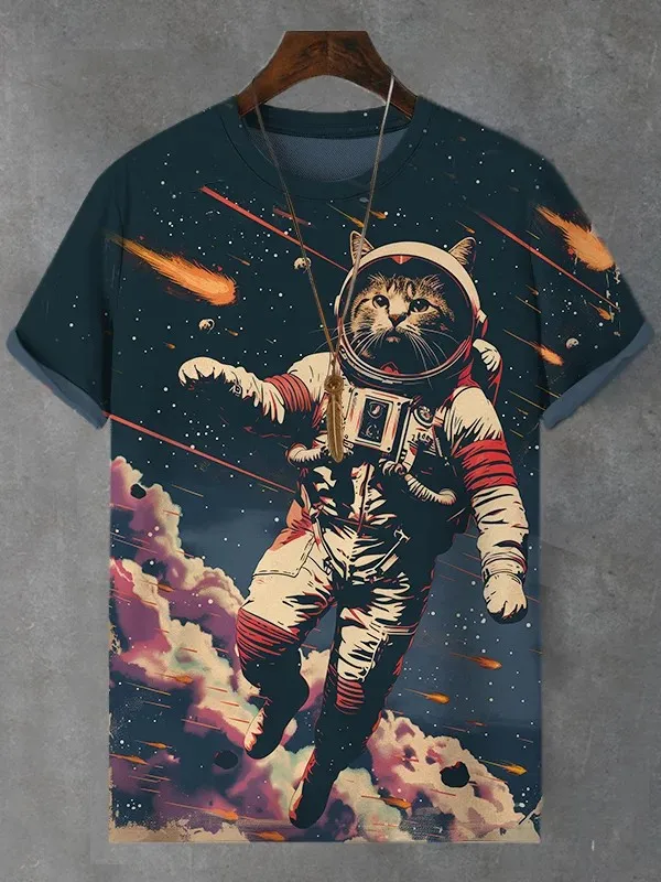 Men's Animal Funny Cat Printed T Shirt Short Sleeve Tees Tops 3D Print O-Neck Shirts Party Summer Casual Men's Clothing Apparel image 4